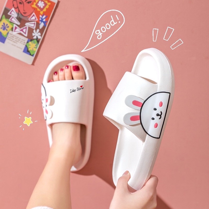 Dép đi trong nhà, văn phòng, nhà tắm đế bánh mì hình THỎ nữ quai ngang cao su siêu êm chống trơn Maipy