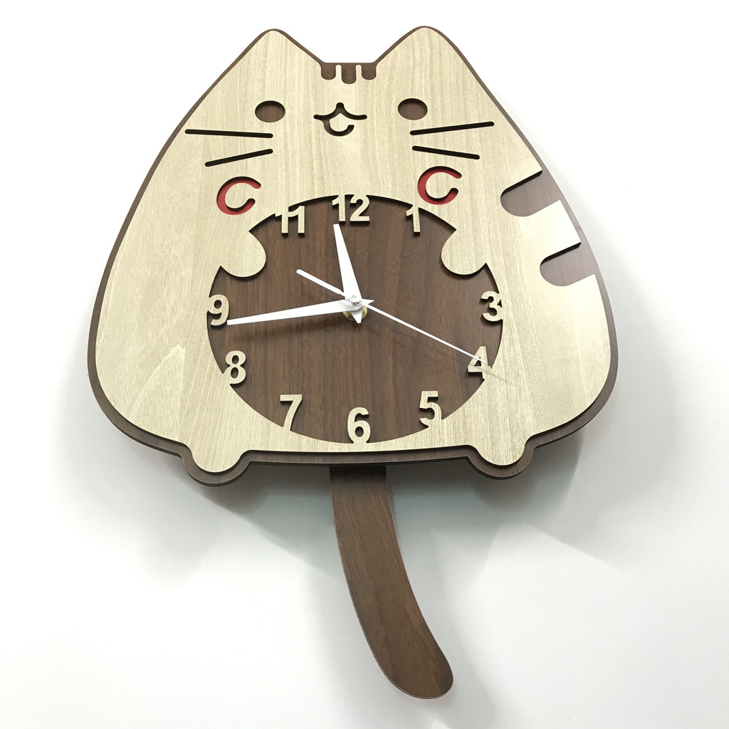 Đồng Hồ Treo Tường Con Mèo Decor Trang Trí Bằng Gỗ