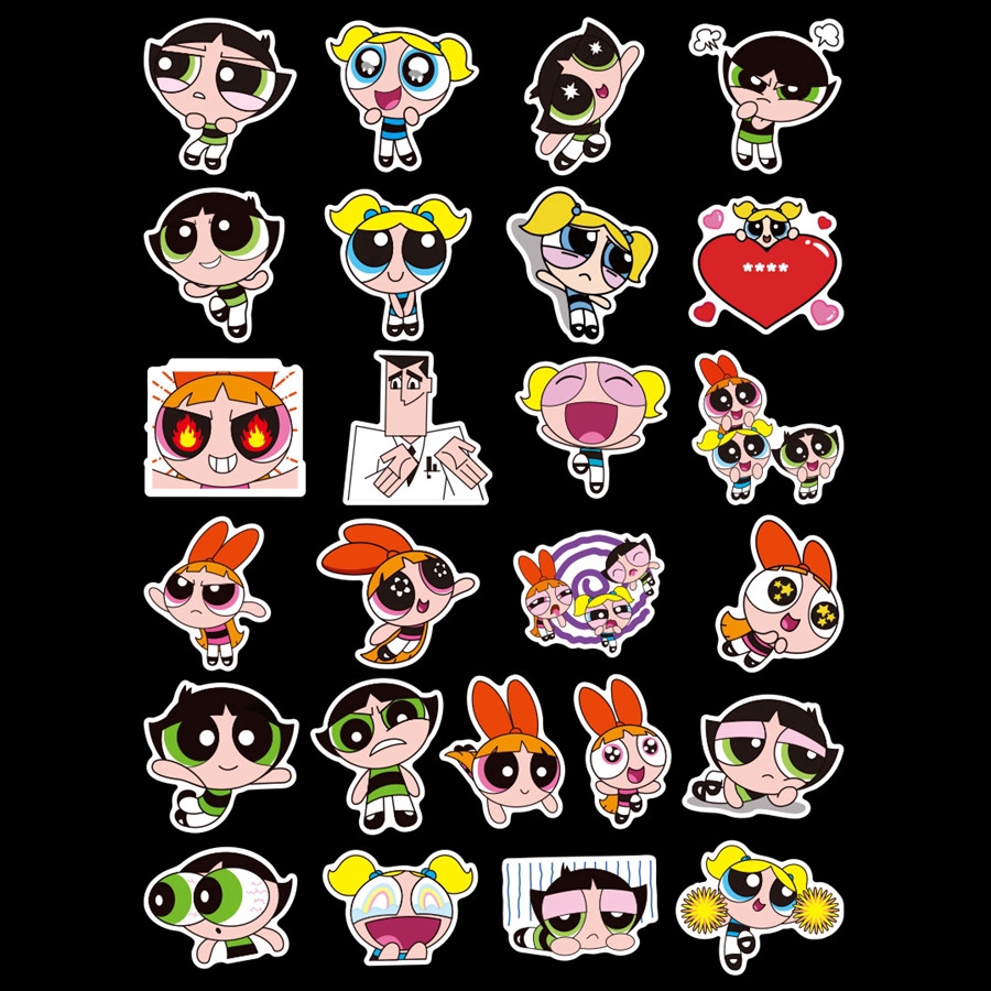 Set 50 miếng dán trang trí họa tiết The Powerpuff Girls - Series 01 xinh xắn dễ thương chống thấm nước