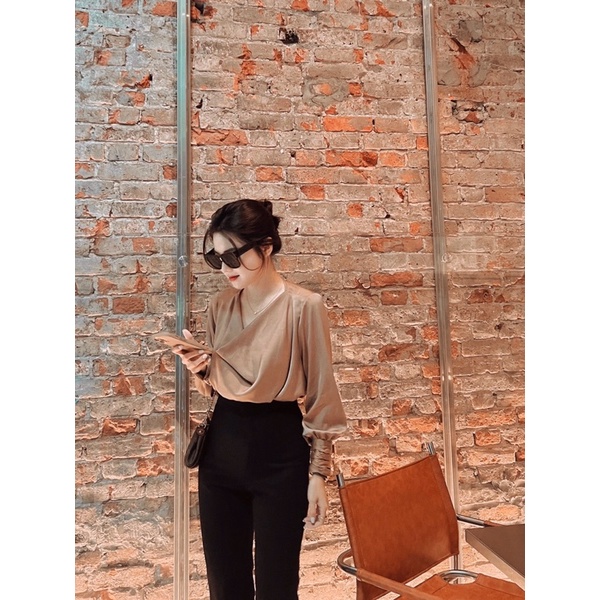 ( Ảnh thật ) A0327 Áo lụa cổ đổ tay nhún