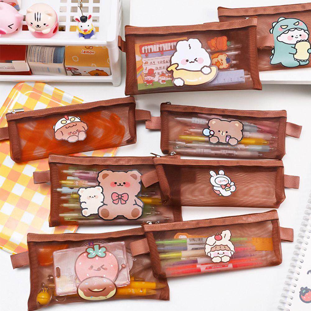 Túi Lưới Đựng Bút / Mỹ Phẩm Sức Chứa Lớn Hình Gấu Dễ Thương