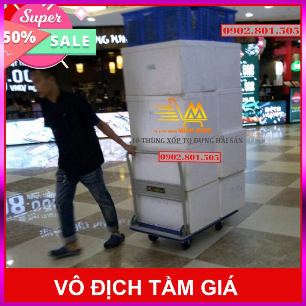 Xe Đẩy Hàng 4 bánh 300kg, Xe Đẩy Hàng Inox Maxkiwi- Bánh êm Sàn Aluminium Kho Miền Nam