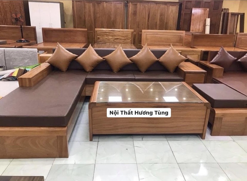 Bộ Sofa Gỗ Sồi Mỹ (4 món) - 2m4 x 2m - Nội Thất Hương Tùng - 0522911341 (Tuân)