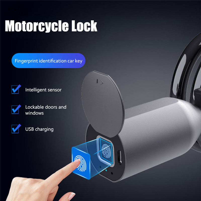 Bộ Ổ Khóa Vân Tay + Dây Cáp Sạc Usb Cho Xe Đạp / Xe Máy