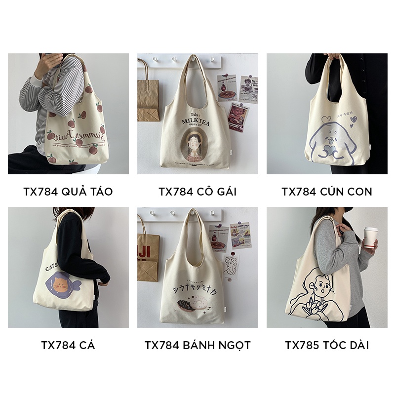 Túi vải tote đeo chéo nữ canvas đựng đồ thời trang LOT STORE TX006