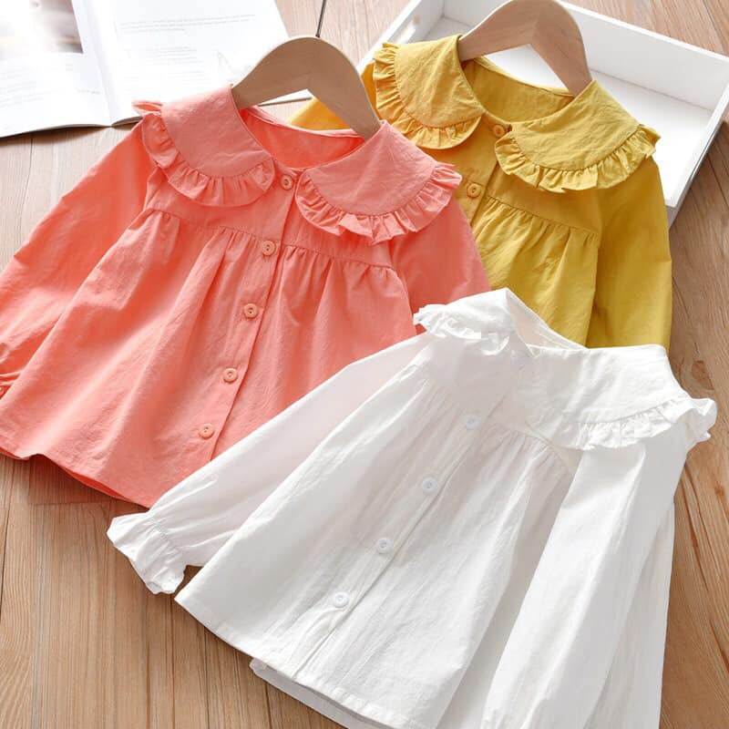 Áo Sơ Mi Bé Gái, Phong Cách Hàn Quốc Xinh Xắn Dành Cho Bé, Màu Size Từ 10-30Kg