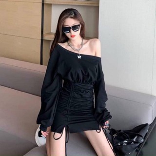 Đầm thun trễ vai rút dây