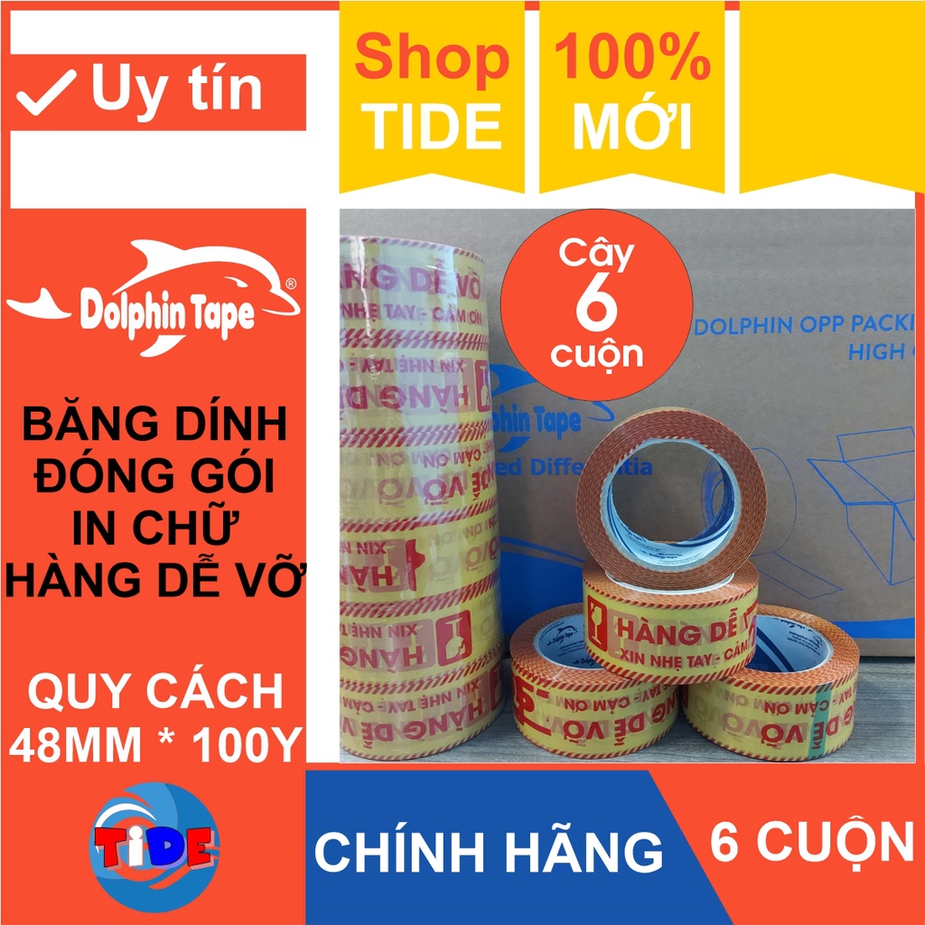 6 cuộn Băng dính HÀNG DỄ VỠ - XIN NHẸ TAY – CẢM ƠN 47mm x 50Y – Băng keo in chữ dùng trong niêm phong và ghi chú