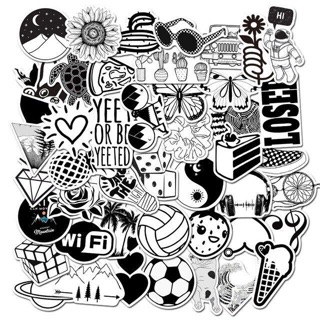 Sét 60 Sticker BLACK and white đen trắng ép lụa có đề can bóc dán