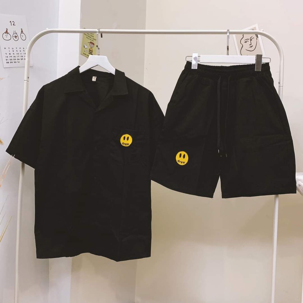 Bộ đồ nam mùa hè🍓thêu tay hình logo mặt cười,vải kaki mềm, stye ulzzang, unisex, thời trang nam KPISClOTHER