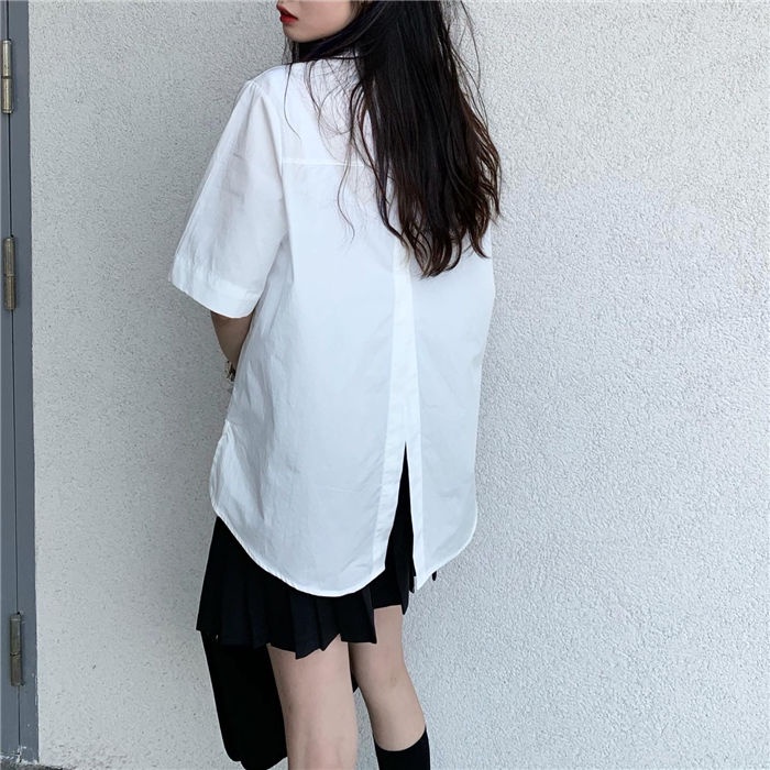 Áo Sơ Mi Ngắn Tay Dáng Rộng Xẻ Lưng Thời Trang Mùa Hè Dành Cho Nữ