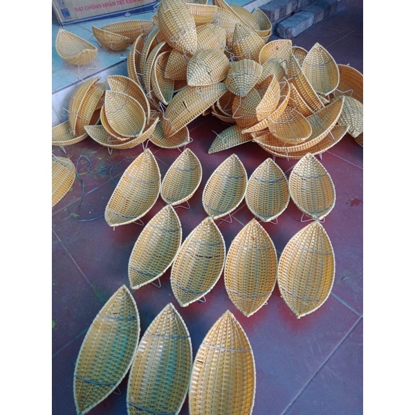 Khay giả mây hình thuyền, đĩa đựng trái cây, cắm hoa quả, trang trí đa năng