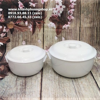 Thố sứ trắng có nắp Minh Long 18, 22cm - thố sứ trắng có nắp Minh Long