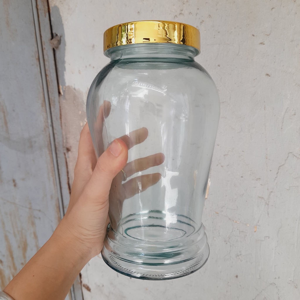 Bình thủy tinh nhỏ ngâm sâm, nấm dung tích 1,5l, bình sâm nắp vàng