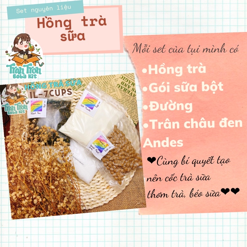 Set nguyên liệu pha Hồng trà sữa (1 lít)