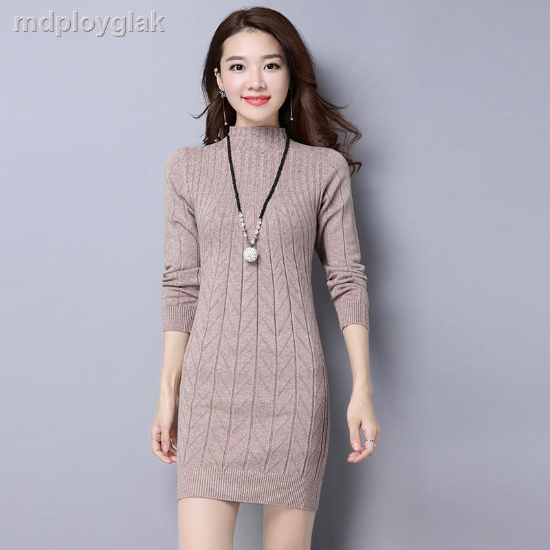 2020 autumn and winter new large size mid-length knitted bottoming shirt wild thick sweater women slim slimming dress | BigBuy360 - bigbuy360.vn