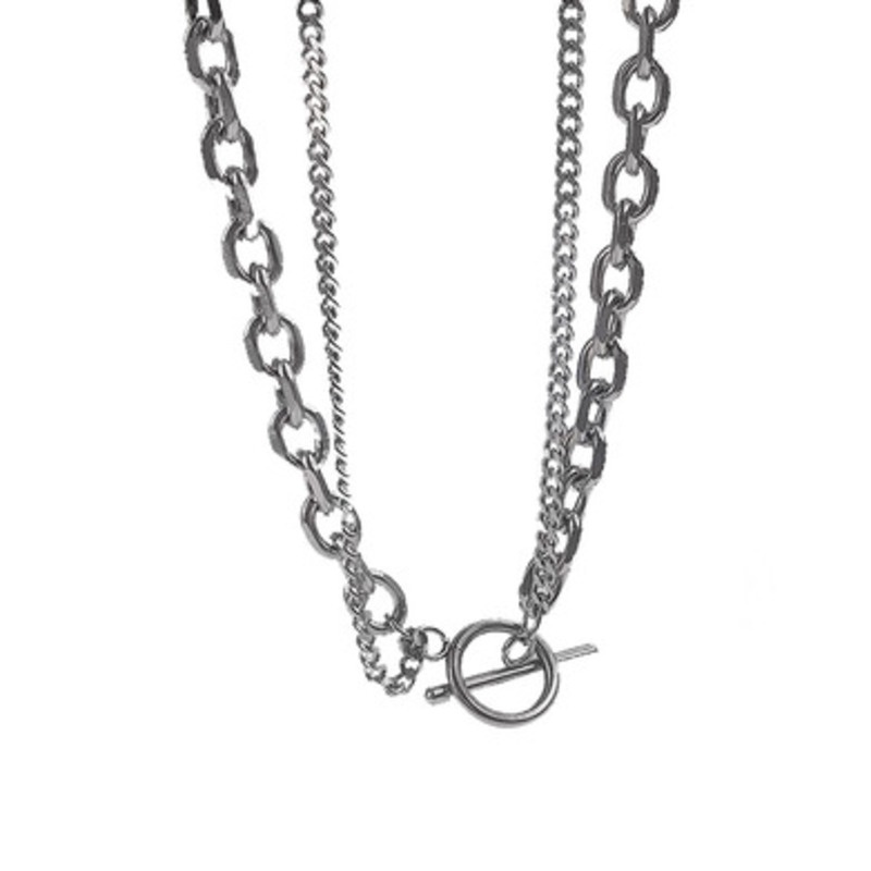 Dây Chuyền Thép Titan Hai Lớp Phong Cách Hip Hop Cổ Điển