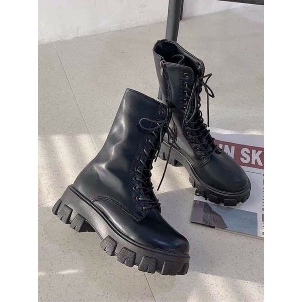 Ảnh thật GIÀY BOOTS OXFORD ULZZANG CAO CỔ 25CM BUỘC DÂY ĐẾ CAO 5.5CM  đế răng cưa