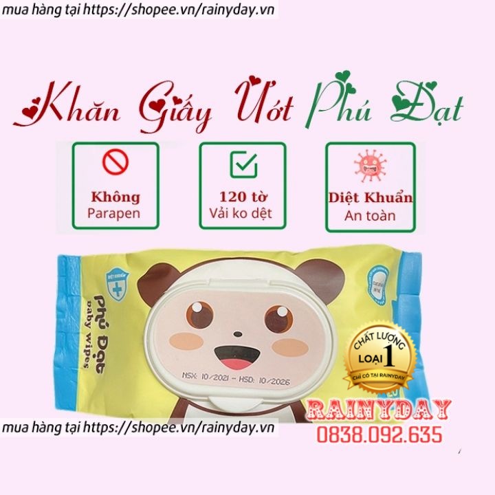 Khăn giấy ướt gói 120 tờ hình gấu phú đạt không mùi chính hãng date mớii nhất