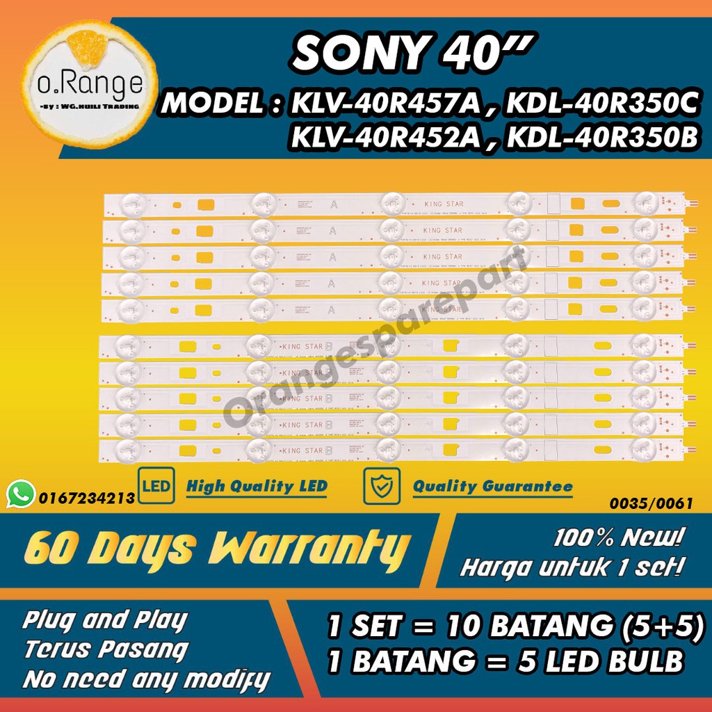 / KDL-40R350C KLV-40R452A KLV-40R457A KDL-40R350B SONY 40 "(ĐÈN TV) ĐÈN SAU TV LED 40R452A Mla9 / 40