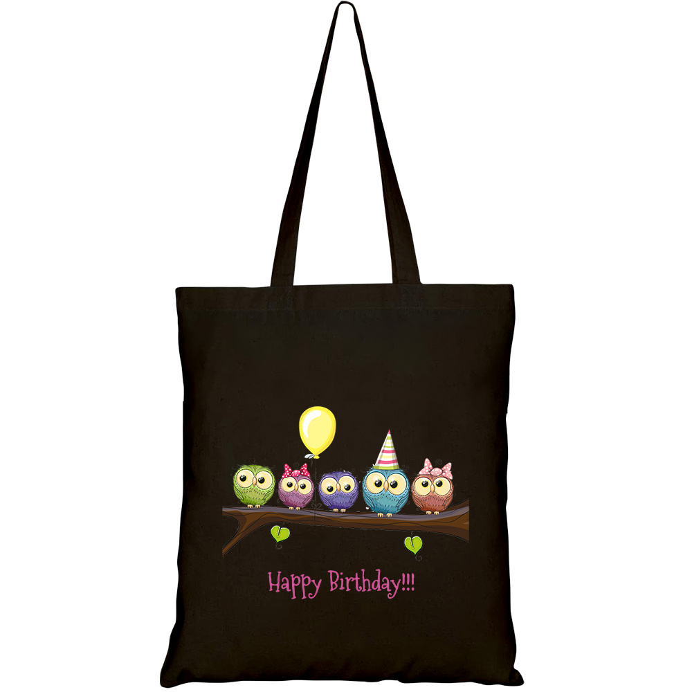 Túi vải tote canvas HTFashion in hình five owls on brunch balloon HT511