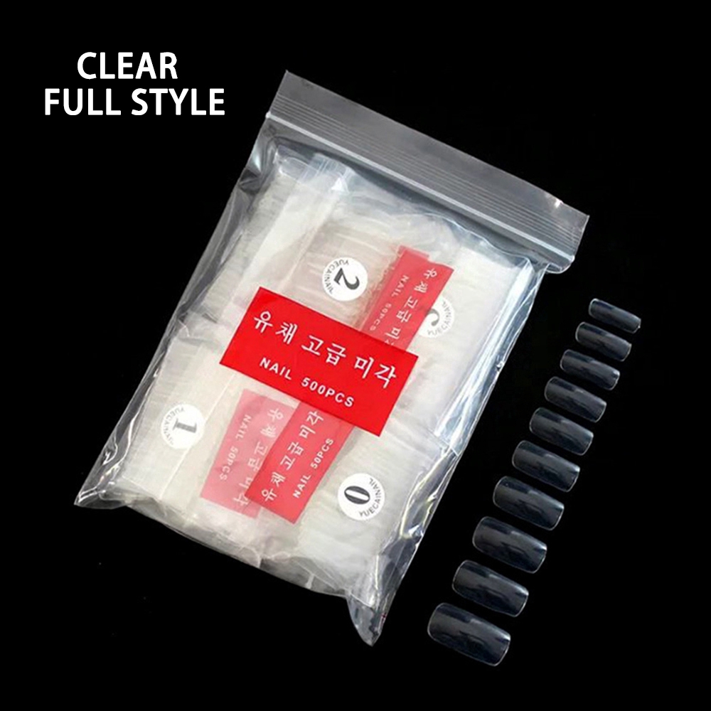 Bộ 500 móng tay giả bằng nhựa trong suốt/ màu trơn kiểu Pháp dành cho trang trí móng tay nghệ thuật