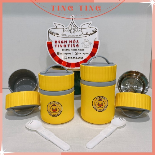Bình ủ cháo giữ nhiệt 580ML, bình giữ ấm thức ăn Duck vịt vàng kèm muỗng tiện dụng cho bé_TingTing