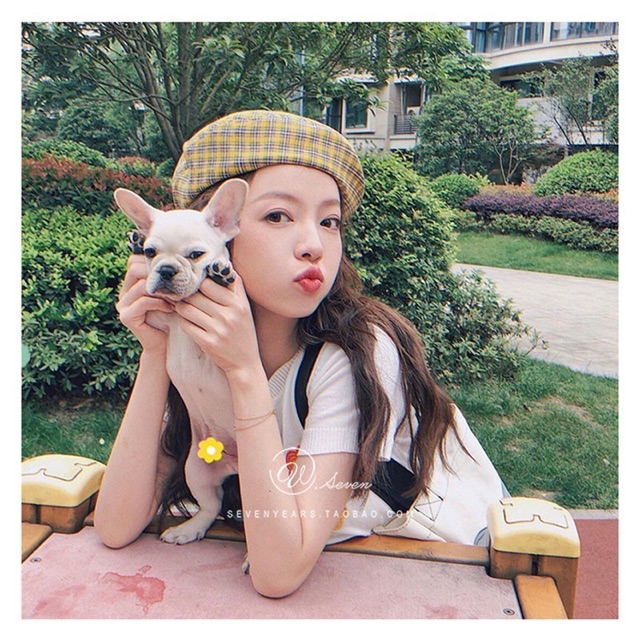 Mũ nồi beret caro viền xinh lung linh lun