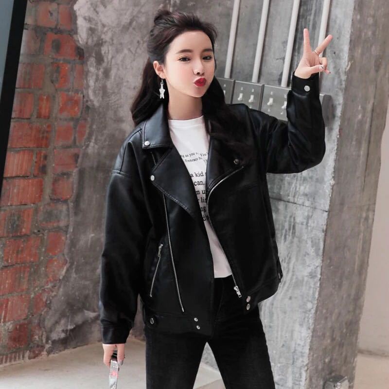 [free gift] Áo Khoác Da Pu Dáng Rộng Phong Cách Hàn Quốc Thời Trang Thu Đông Cho Nữ