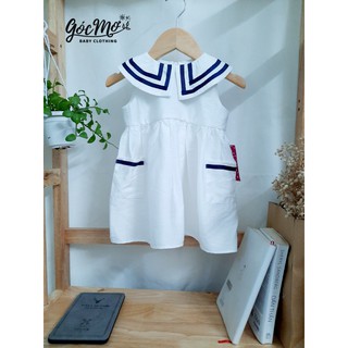 Đầm thiết kế Góc Mơ cổ thủy thủ cho bé gái, 100% cotton, màu trắng dễ thương xinh xắn