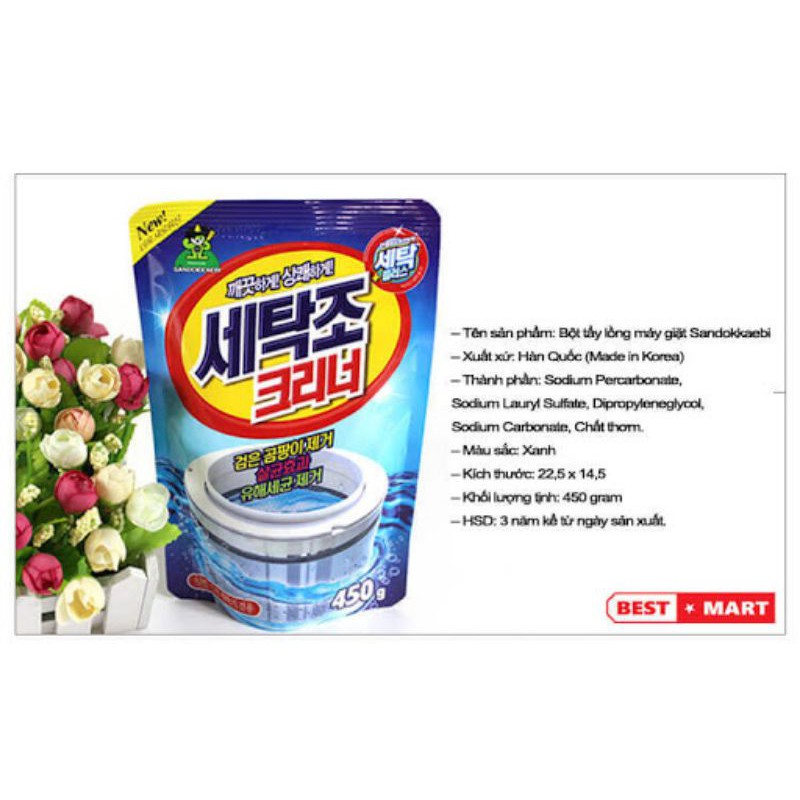 Bột tẩy lồng máy giặt Hàn Quốc cao cấp 450g, tiện lợi, hiệu quả - Soleil shop