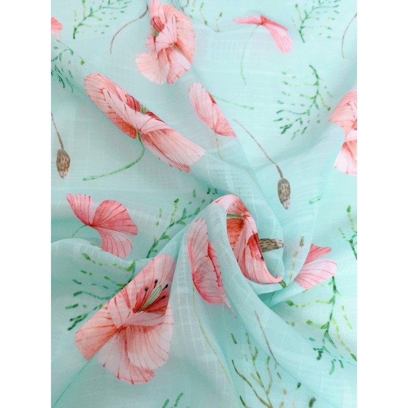 Voan sọc hoa nền xanh cao cấp