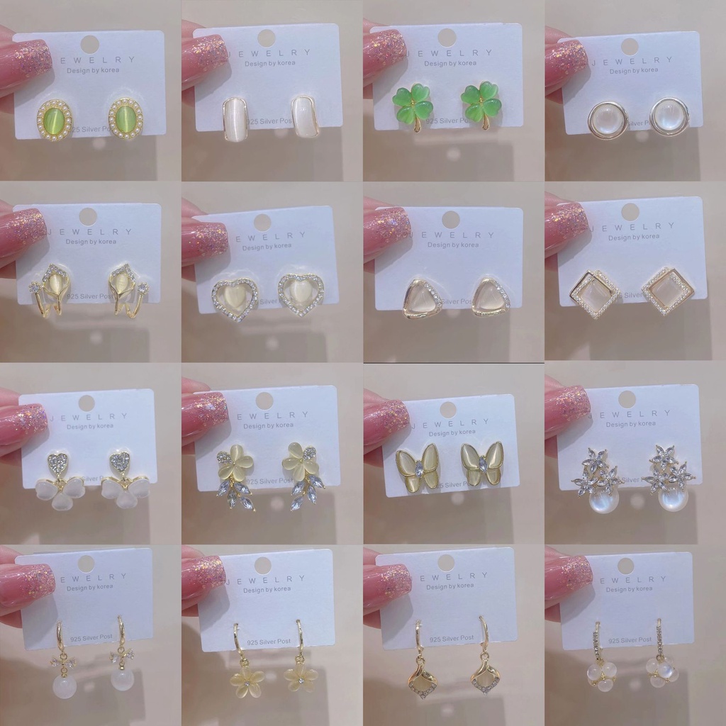 Khuyên Tai Hình Trái Tim Đính Đá Opal Thời Trang Hàn Quốc 2022