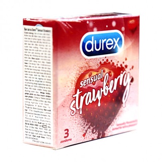 Bao cao su Durex Sensual Strawberry (3 bao/hộp) vị dâu tây tăng thời gian quan hệ Hàng chính hãng [FreeShip – Xả kho cắt