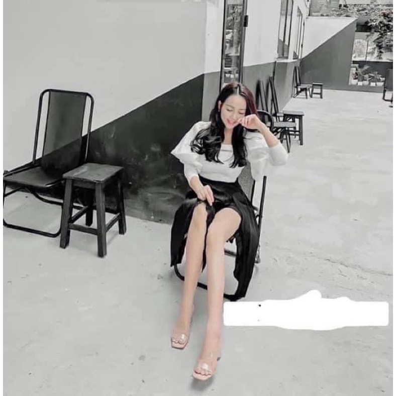 BÁN SỈ ÁO SƠ MI XNEO CỔ VUÔNG TAY BỒNG MÀU TRẮNG CHO NỮ