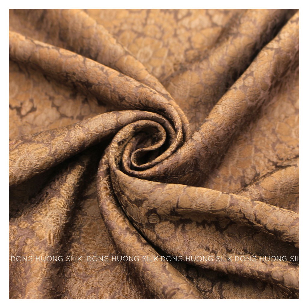 Vải Lụa Hà Đông Satin Hoa Cúc - Đông Hương Silk - LHVS054 Nâu Đất - mát, mềm, tôn dáng, quý phái, sang trọng