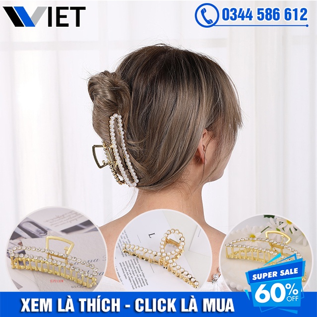 Kẹp Tóc Kim Loại Đính Đá Và NTrai Bản To Màu Mạ Vàng Bắt Mắt Thu Hút Mọi Ánh Nhìn