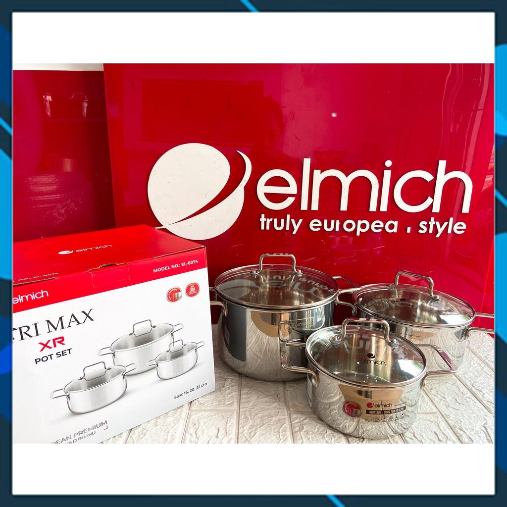 Bộ nồi inox liền khối Elmich Trimax XR EL-8074 size 16, 20, 22cm