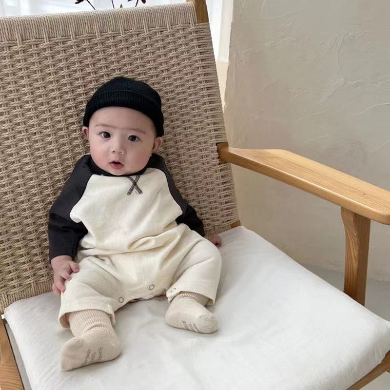 Bộ Áo Liền Quần Tay Dài Bằng Cotton Màu Sắc Dành Cho Bé Sơ Sinh 0-24 Tháng Tuổi
