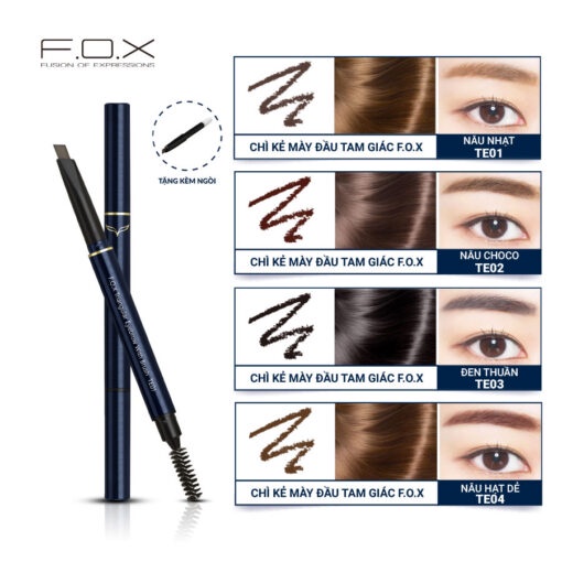 [Tặng kèm ngòi] Chì Kẻ Mày Đầu Tam Giác F.O.X Triangular Eyebrow With Mascara Brush 0.25g