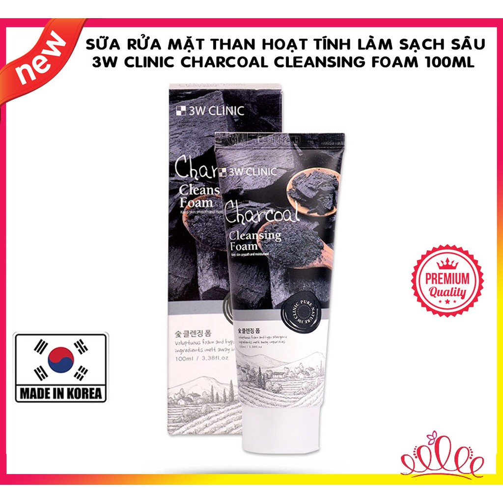 Sữa Rửa Mặt 3W Clinic Charcoal Cleansing Foam (100ml)