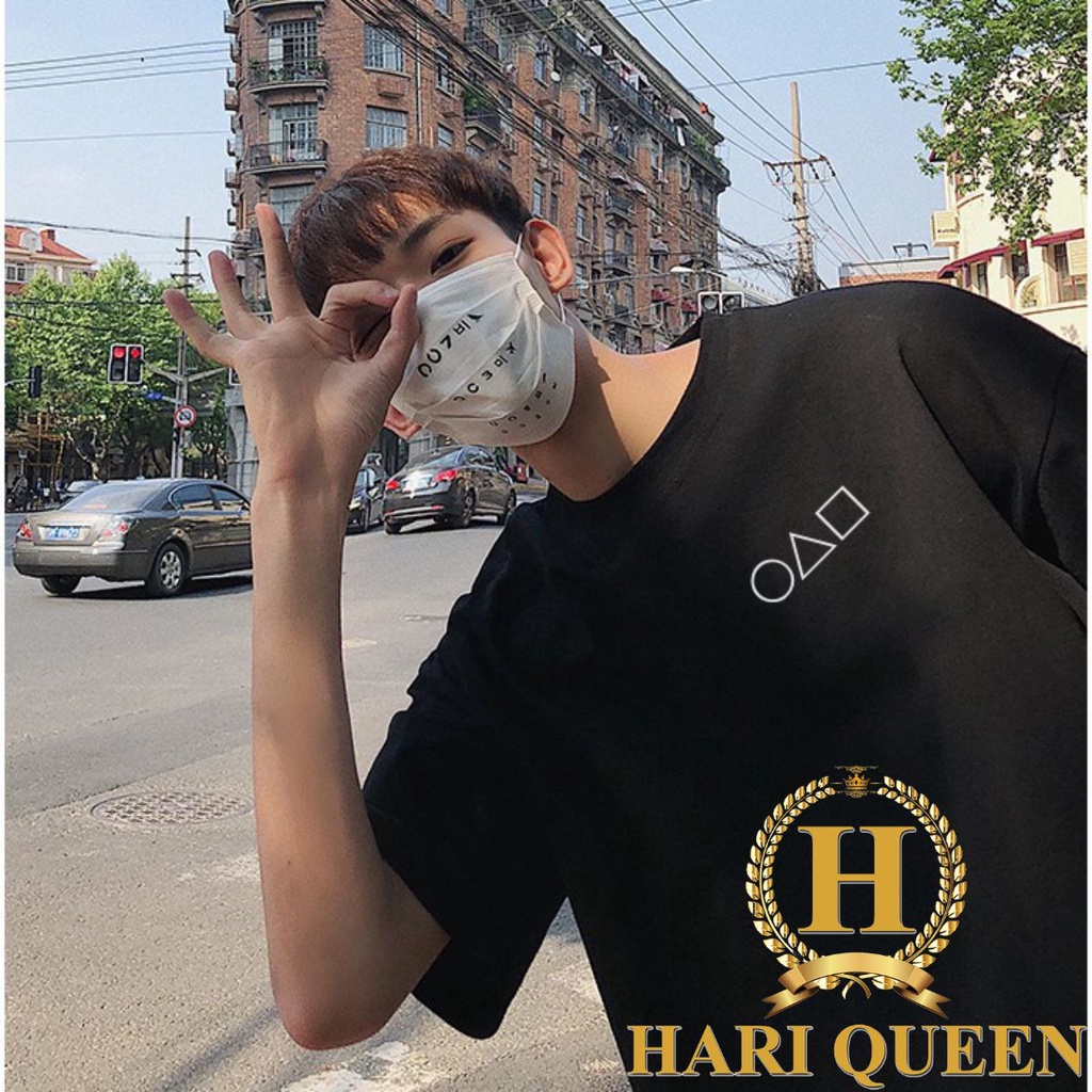 Áo thun tay lỡ form rộng in hình vuông tròn tam giác Free size Unisex HARI
