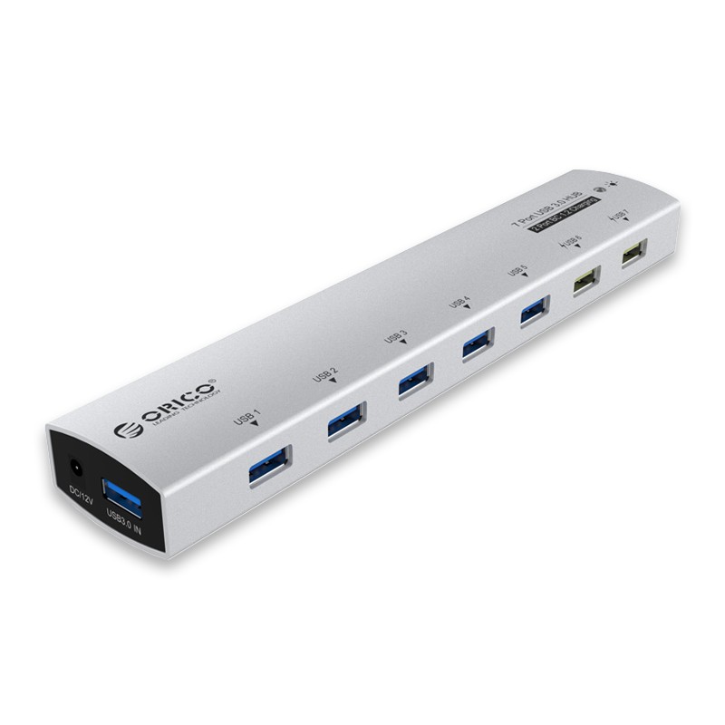 [Mã 151ELSALE hoàn 7% đơn 300K] Bộ chia USB 7 cổng USB 3.0 ( 2 cổng sạc pin) Orico AS7