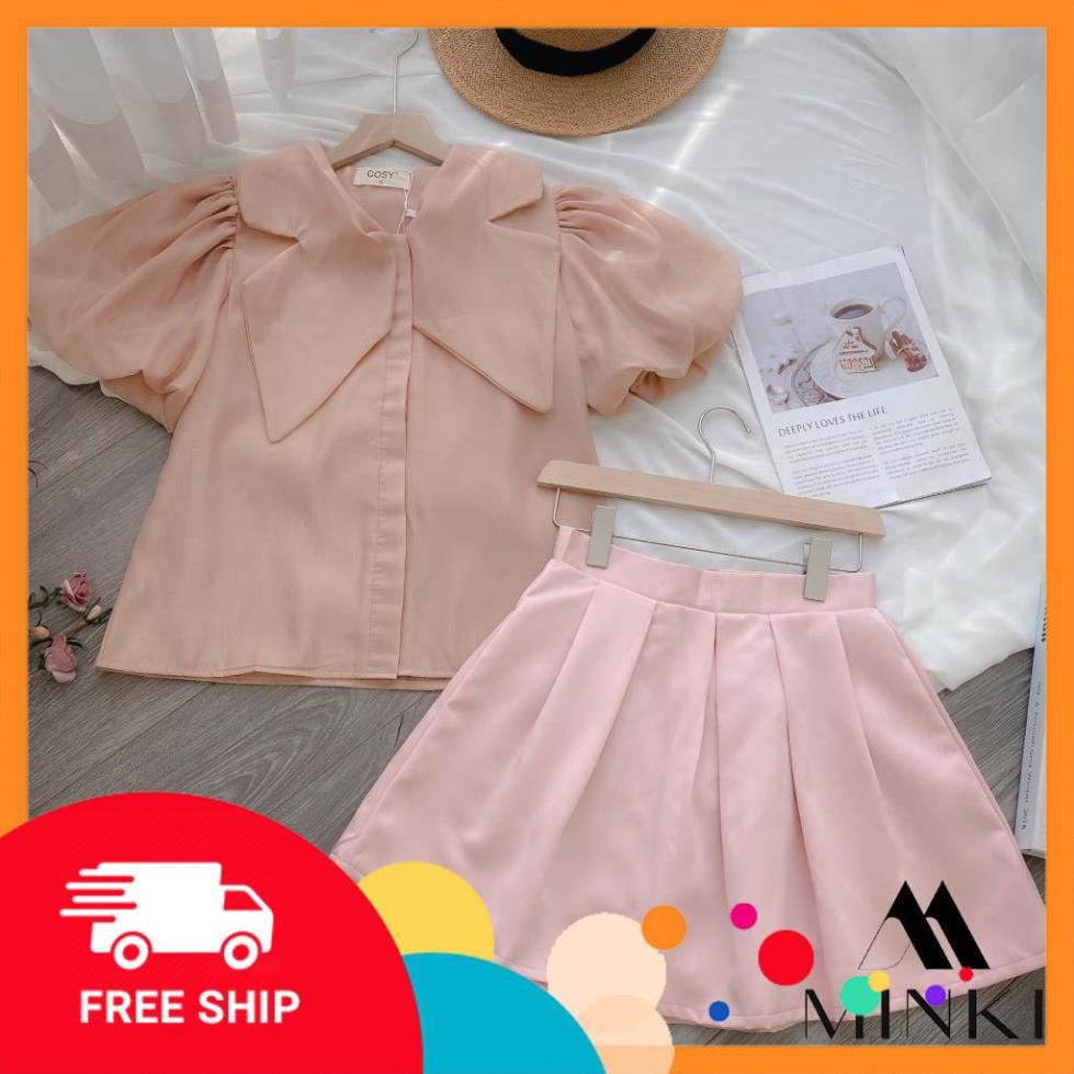 [SALE_MẠNH_50%] [ HÀNG THIẾT KẾ] SET ÁO CỔ NHỌN VÀ CHÂN VÁY XẾP LY - CHẤT LIỆU TƠ CAO CẤP - MÀU HỒNG [SIÊU PHẨM] | BigBuy360 - bigbuy360.vn