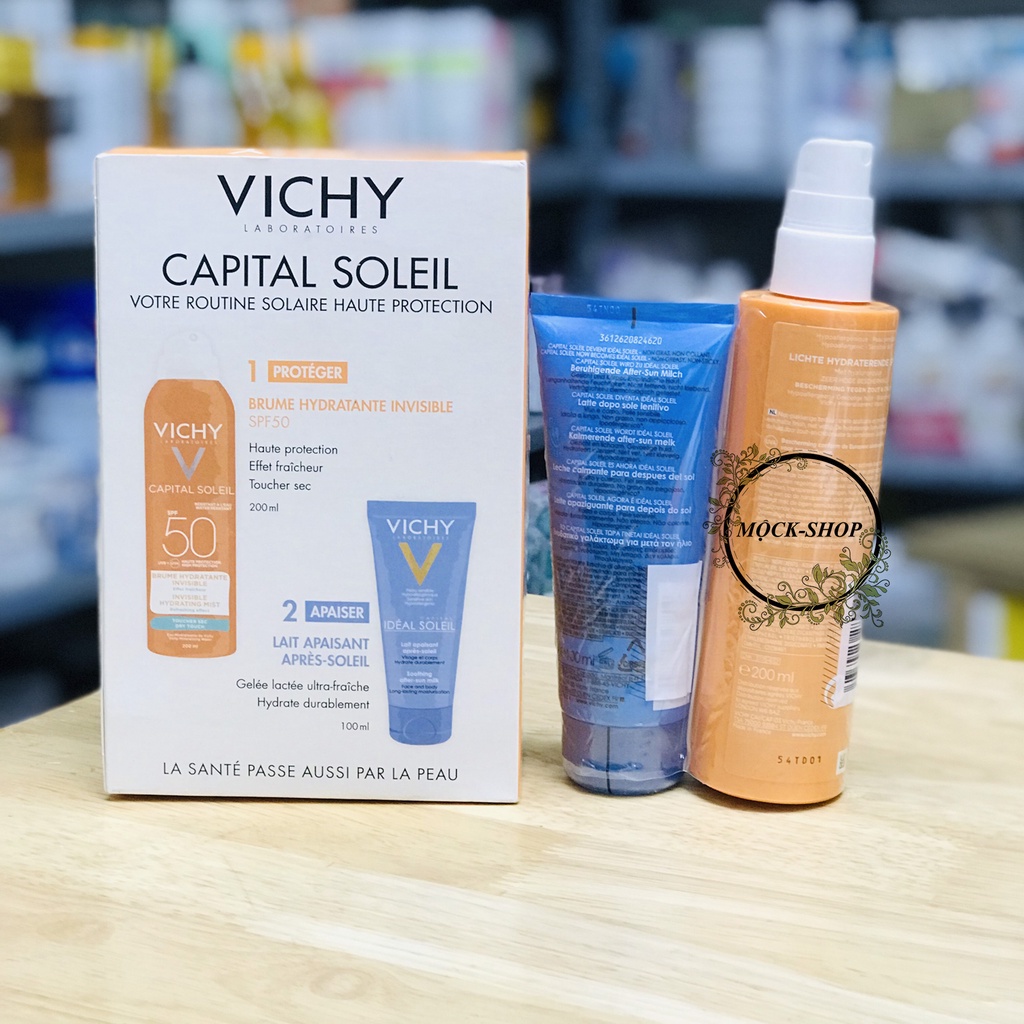 Set Xịt Chống Nắng Vichy 200ml Beach Protect SPF50+ kèm kem nhả nắng 100ml HÀNG PHÁP