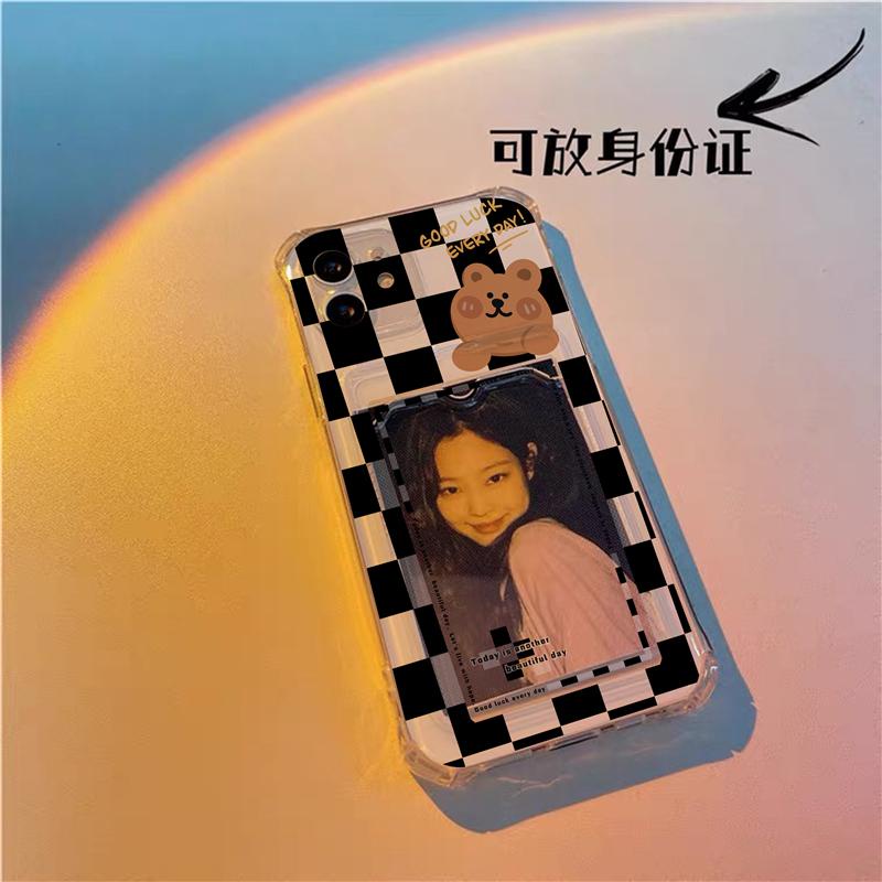 Ốp Điện Thoại Silicon Dẻo Trong Suốt In Hình Gấu Có Ngăn Đựng Thẻ Chống Sốc Cho Iphone