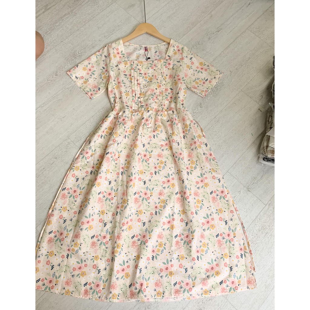 Đầm babydoll hoa nhí cổ vuông xếp li ngực ulzzang - váy hoa vintage siêu xinh Zuca Shop