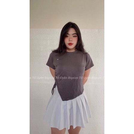 (T.U Bigsize 50-80kg) Áo Kiểu Lệch Tà Rút Sườn, Chữ Thêu Chubby