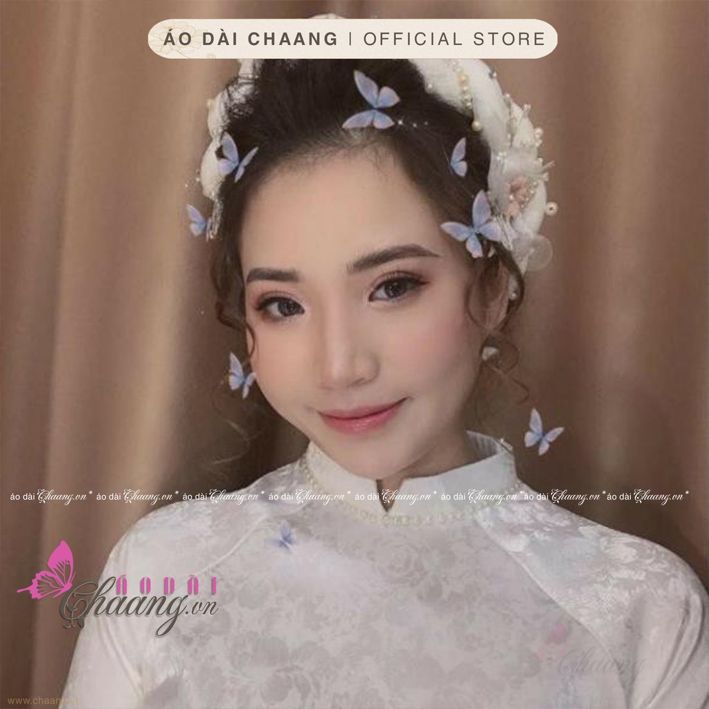 Áo dài trắng cô dâu cưới truyền thống may sẵn gấm tơ đính đá ngọc đẹp