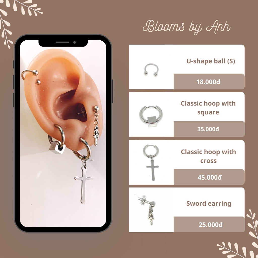 Khuyên xỏ chữ U, thanh kiếm, lồng hình vuông, chữ thập bằng thép y tế không gỉ